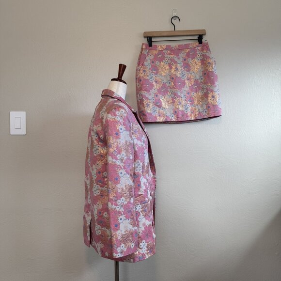 Asos Floral Metalic Set Blazer and Mini Skirt Size 4 Size 6 - Picture 4 of 6